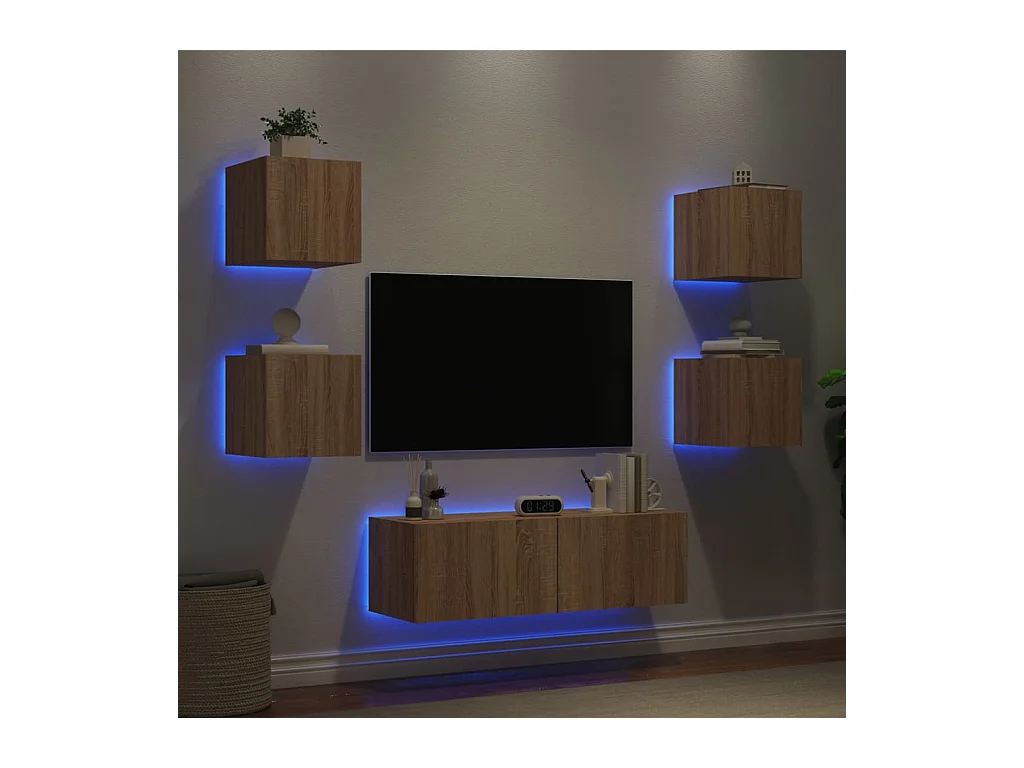 Bellville  Meuble TV muraux 5 pcs avec lumières LED chêne sonoma