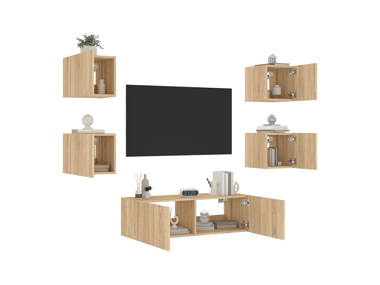 Bellville  Meuble TV muraux 5 pcs avec lumières LED chêne sonoma