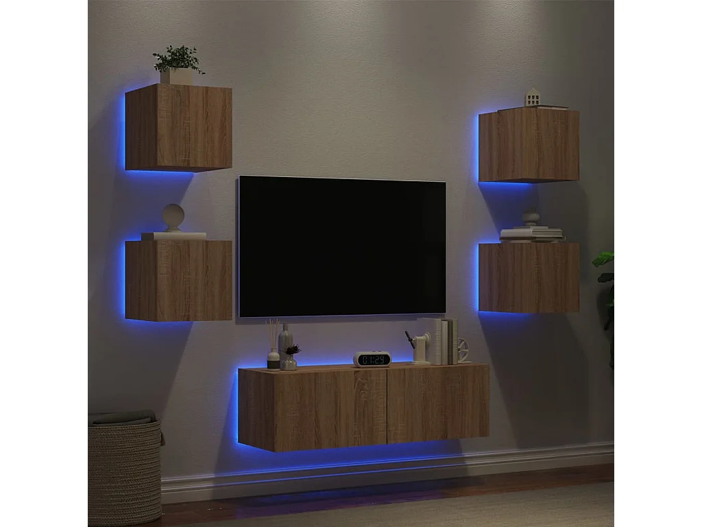 Bellville  Meuble TV muraux 5 pcs avec lumières LED chêne sonoma