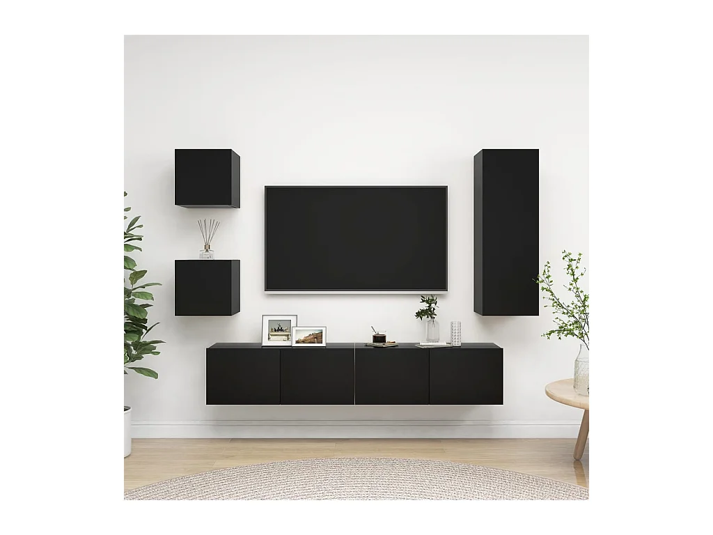 Wheat Ridge  Ensemble de meuble TV 5 pcs Noir Bois d'ingénierie