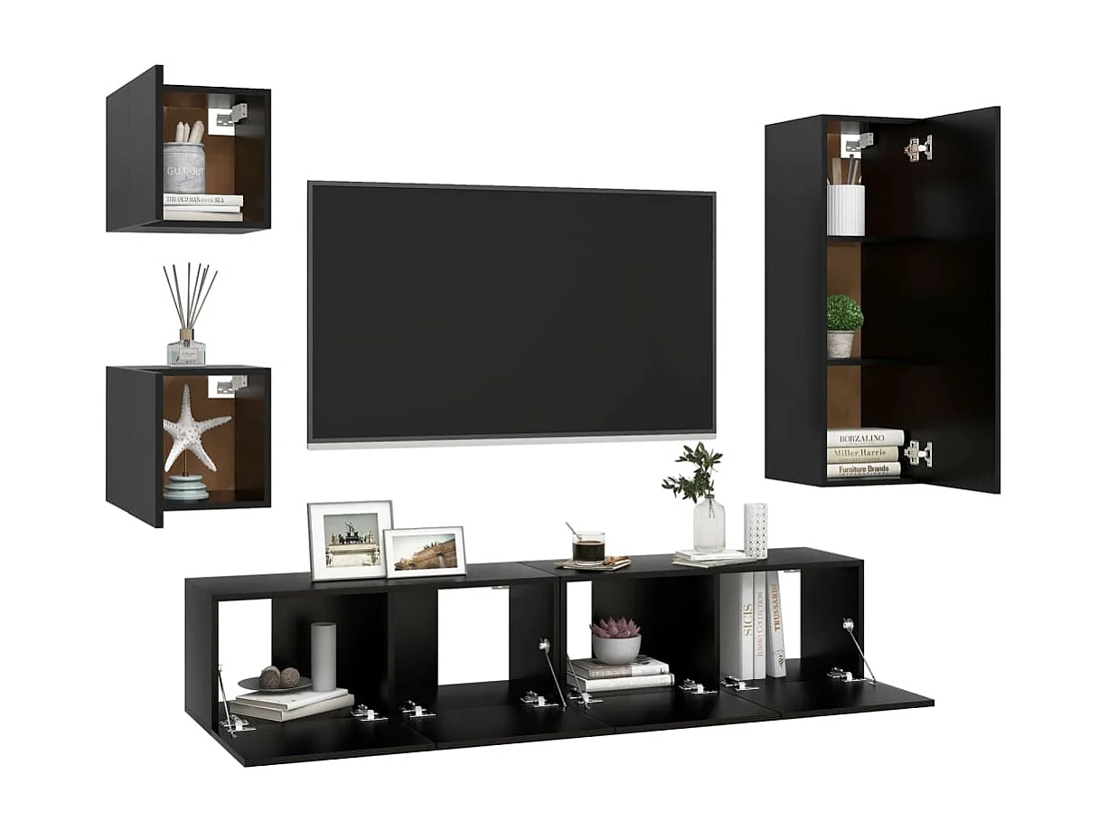 Wheat Ridge  Set de muebles de TV 5 piezas madera contrachapada negro