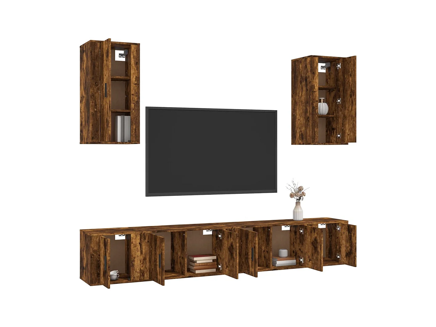 Yael  Set de muebles de TV 6 pzas madera contrachapada roble ahumado