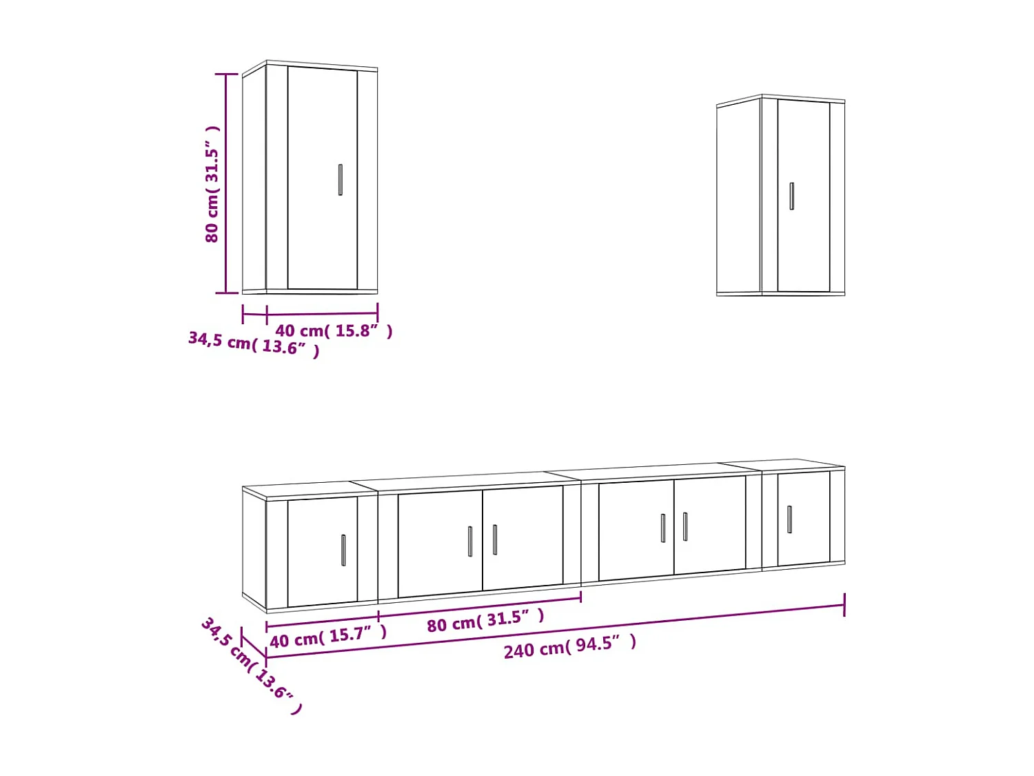 Yael  Set de muebles de TV 6 pzas madera contrachapada roble ahumado