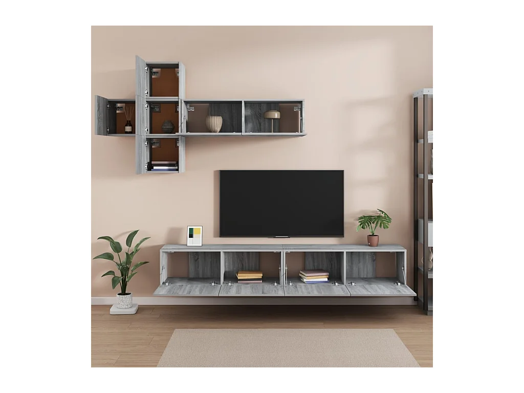 Evangelina  Ensemble de meubles TV 7 pcs Sonoma gris Bois d'ingénierie