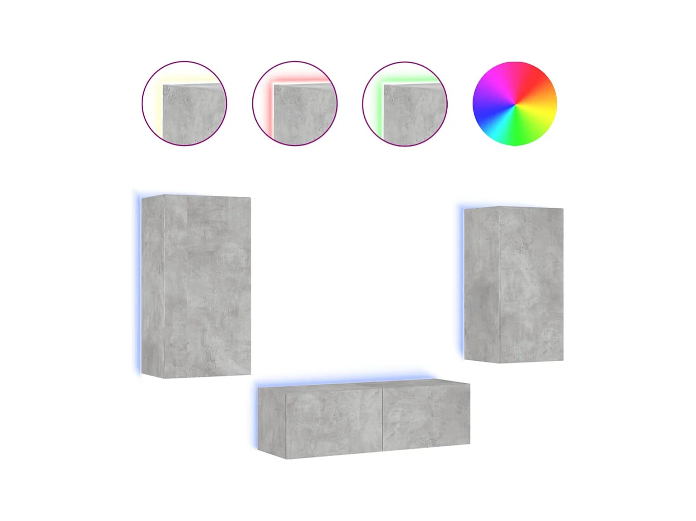 Chance  Meuble TV muraux 3 pcs avec lumières LED gris béton
