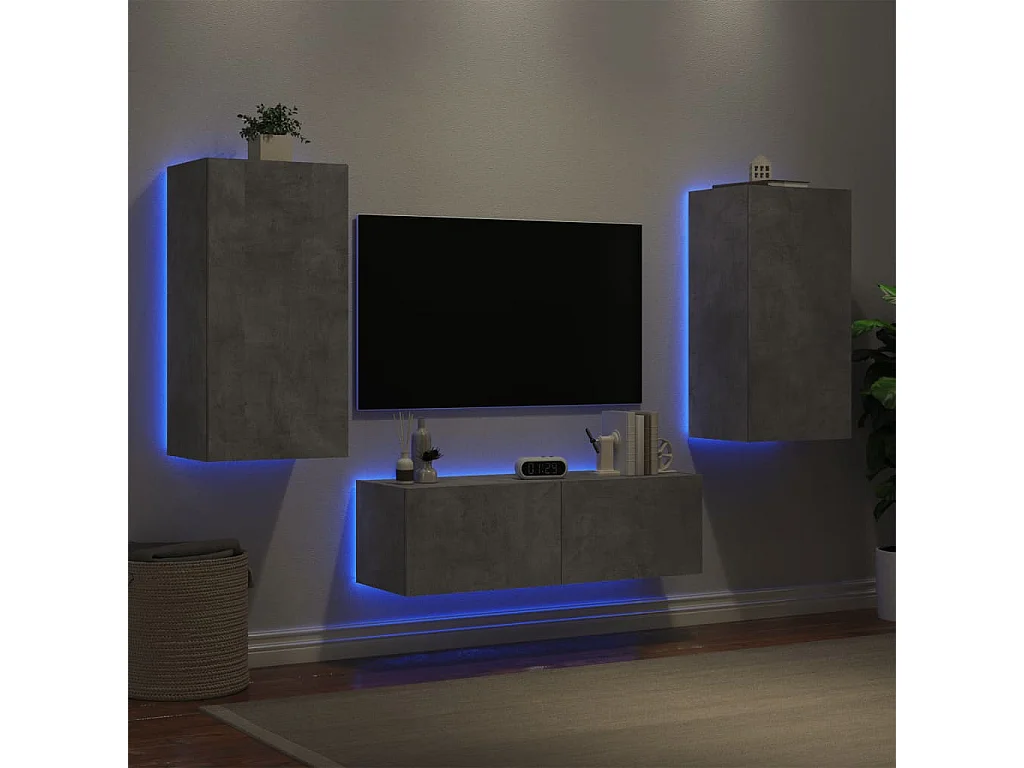 Chance  Muebles de TV de pared con luces LED 3 piezas gris hormigón