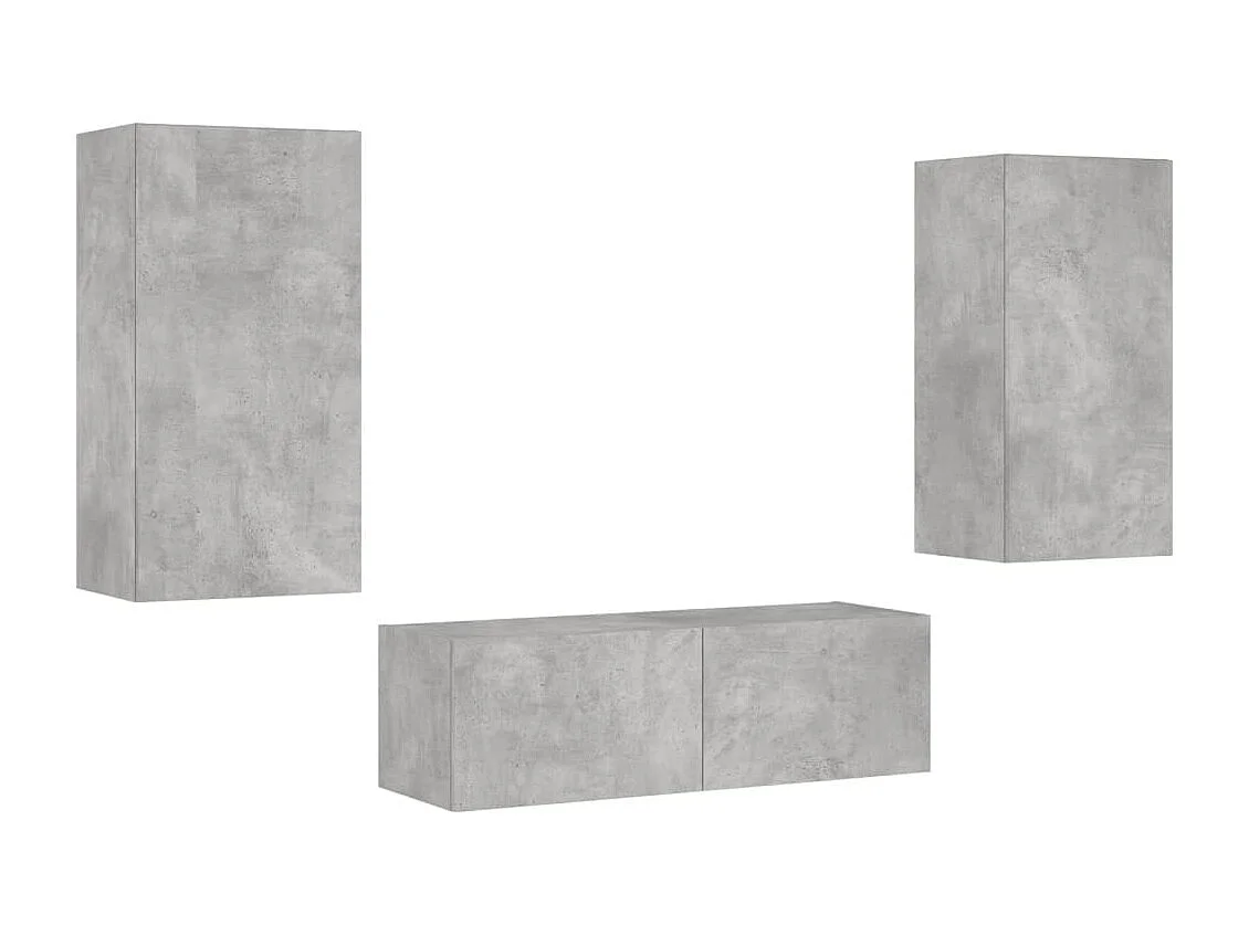 Chance  Muebles de TV de pared con luces LED 3 piezas gris hormigón