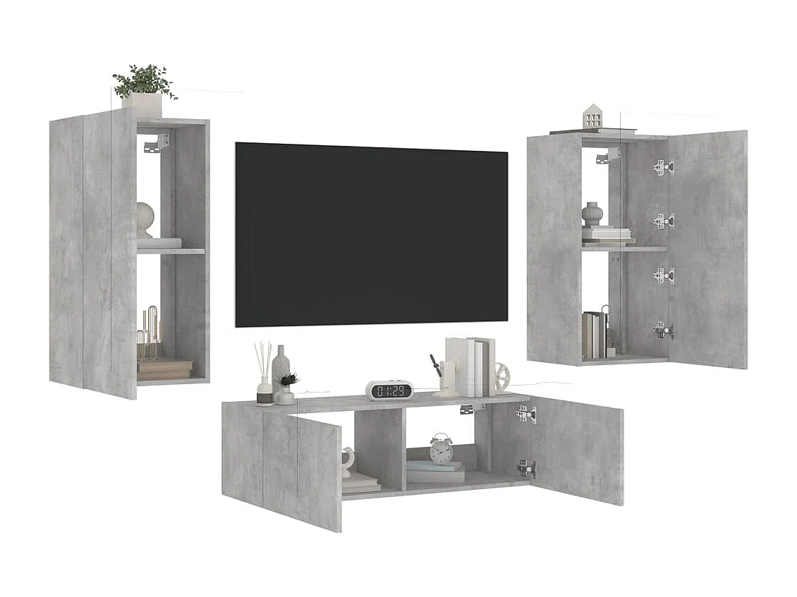 Chance  Muebles de TV de pared con luces LED 3 piezas gris hormigón