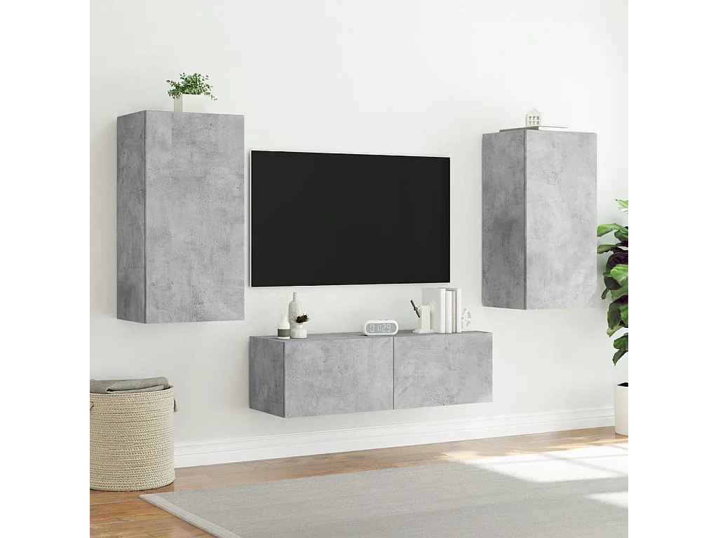 Chance  Muebles de TV de pared con luces LED 3 piezas gris hormigón