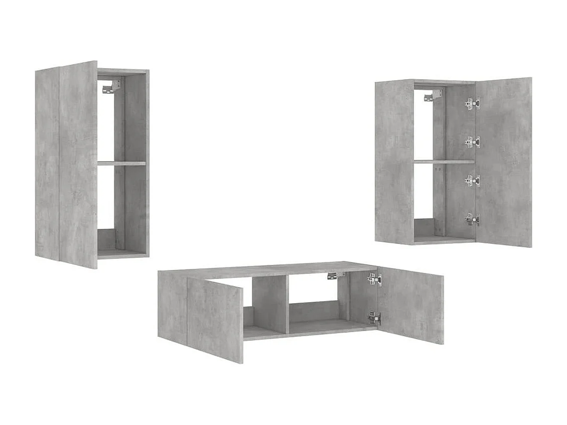 Chance  Muebles de TV de pared con luces LED 3 piezas gris hormigón