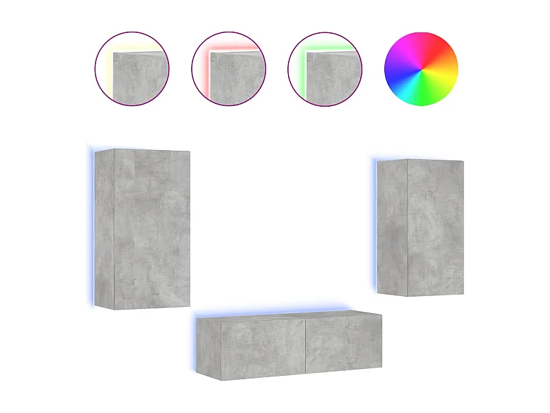 Chance  Meuble TV muraux 3 pcs avec lumières LED gris béton