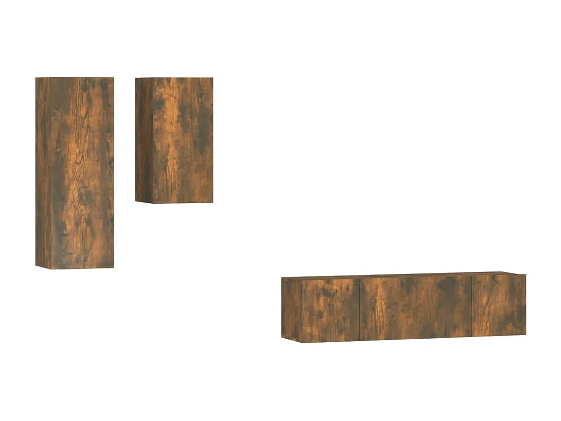 Maria  4-delige Tv-meubelset bewerkt hout gerookt eikenkleurig