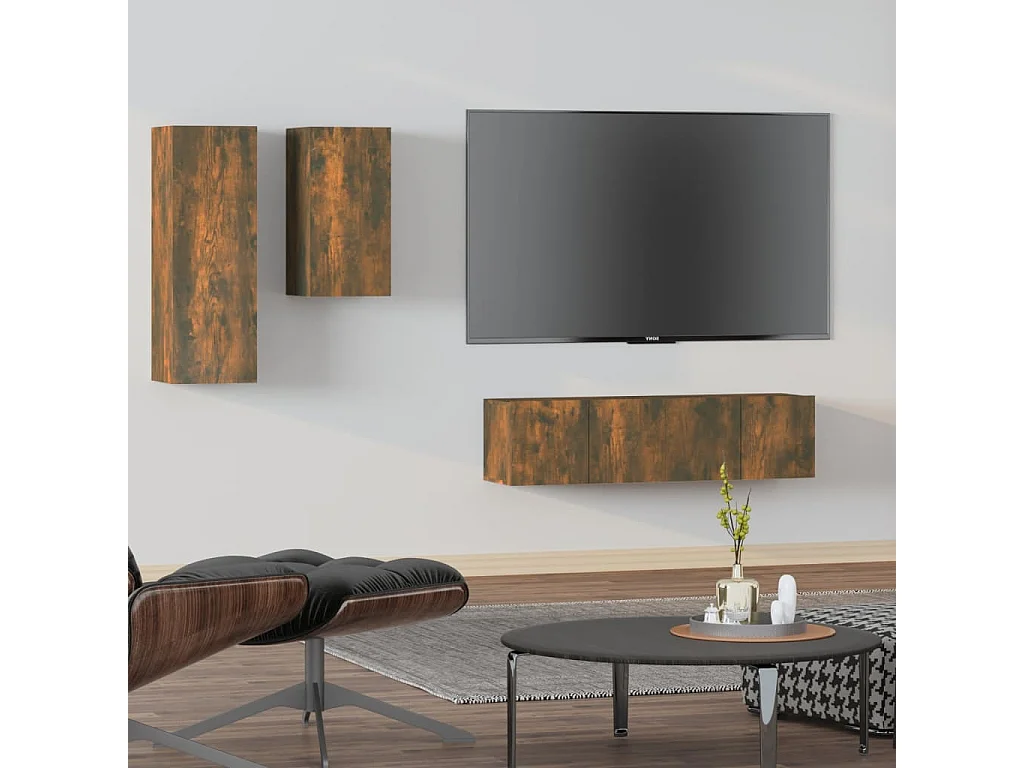 Maria  4-delige Tv-meubelset bewerkt hout gerookt eikenkleurig