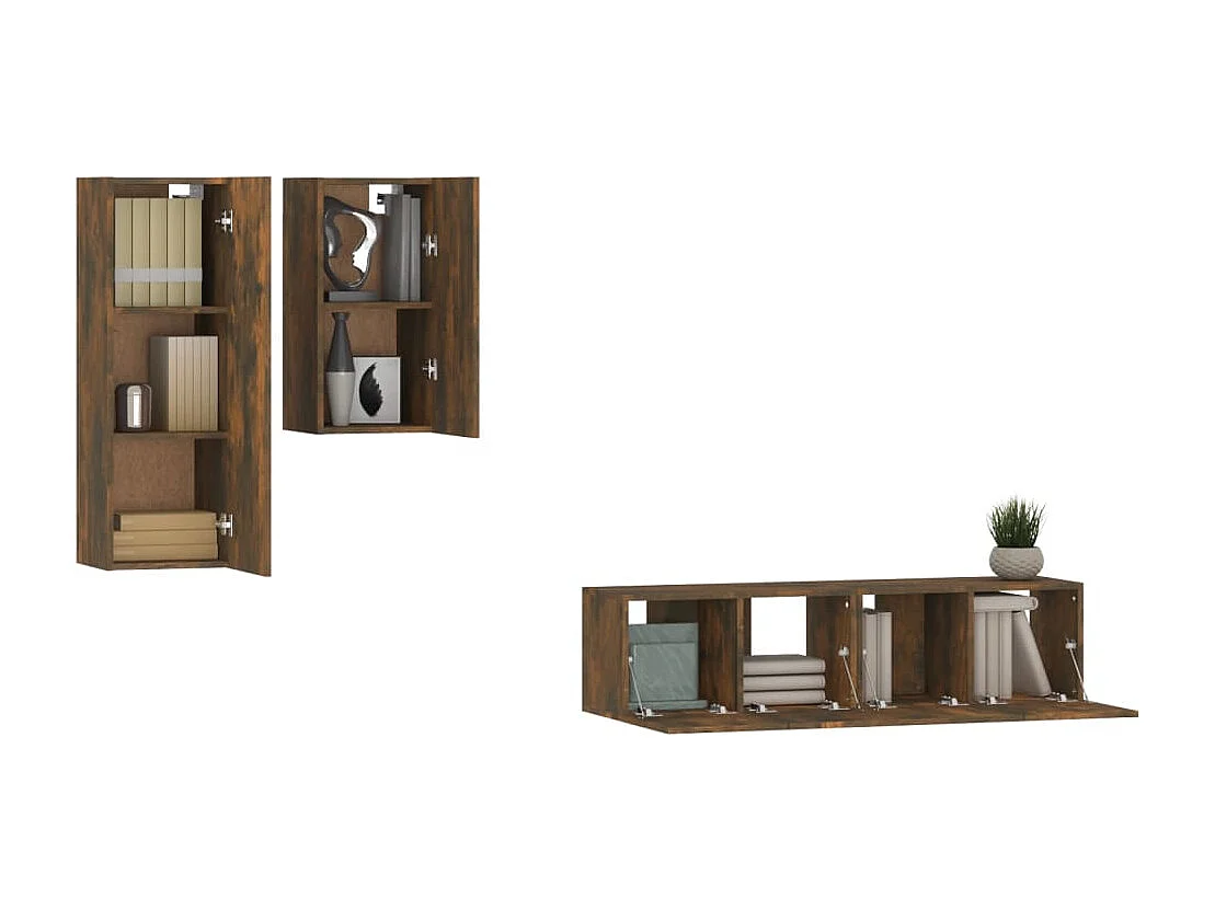 Maria  4-delige Tv-meubelset bewerkt hout gerookt eikenkleurig