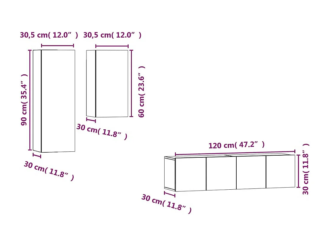 Maria  4-delige Tv-meubelset bewerkt hout gerookt eikenkleurig