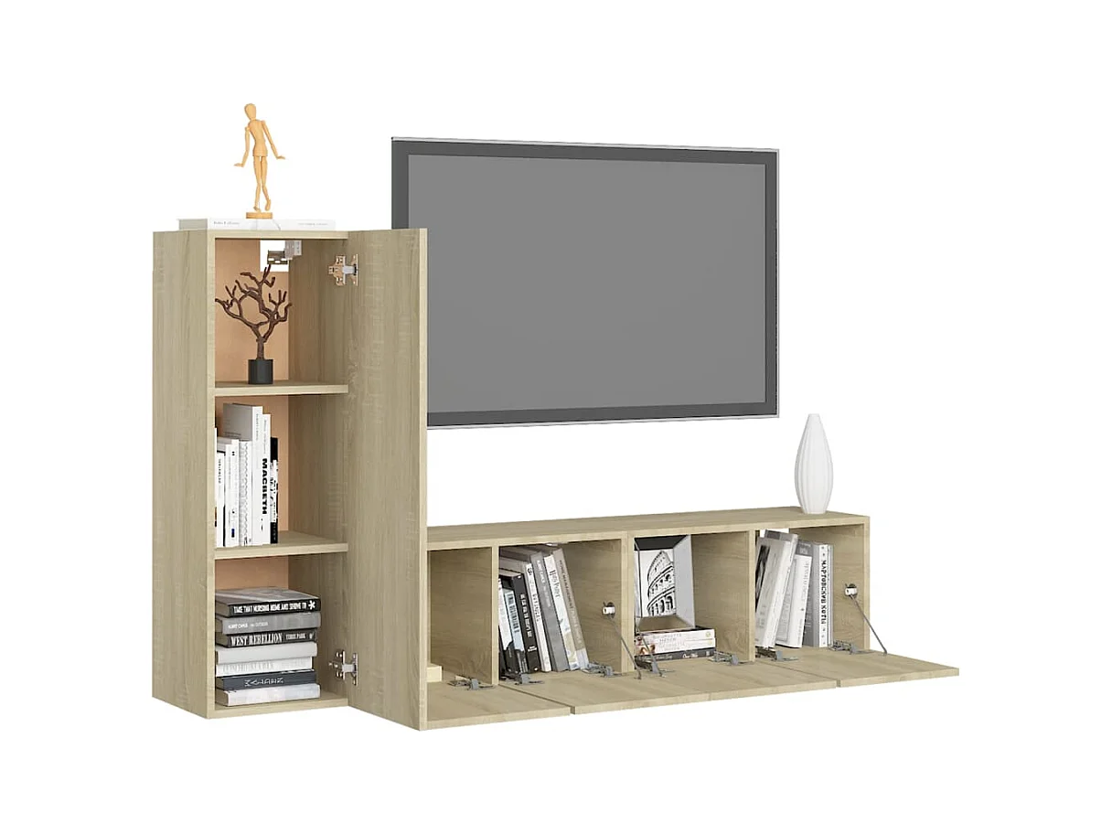Zyanio  Ensemble de meubles TV 3 pcs Chêne sonoma Bois d'ingénierie
