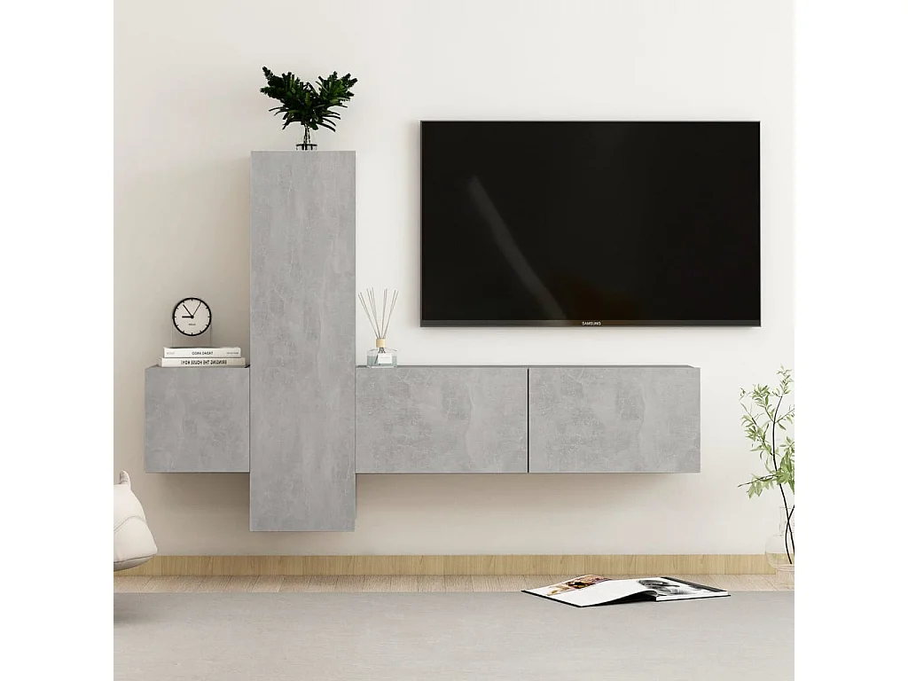 Daingean  3-delige Tv-meubelset bewerkt hout betongrijs