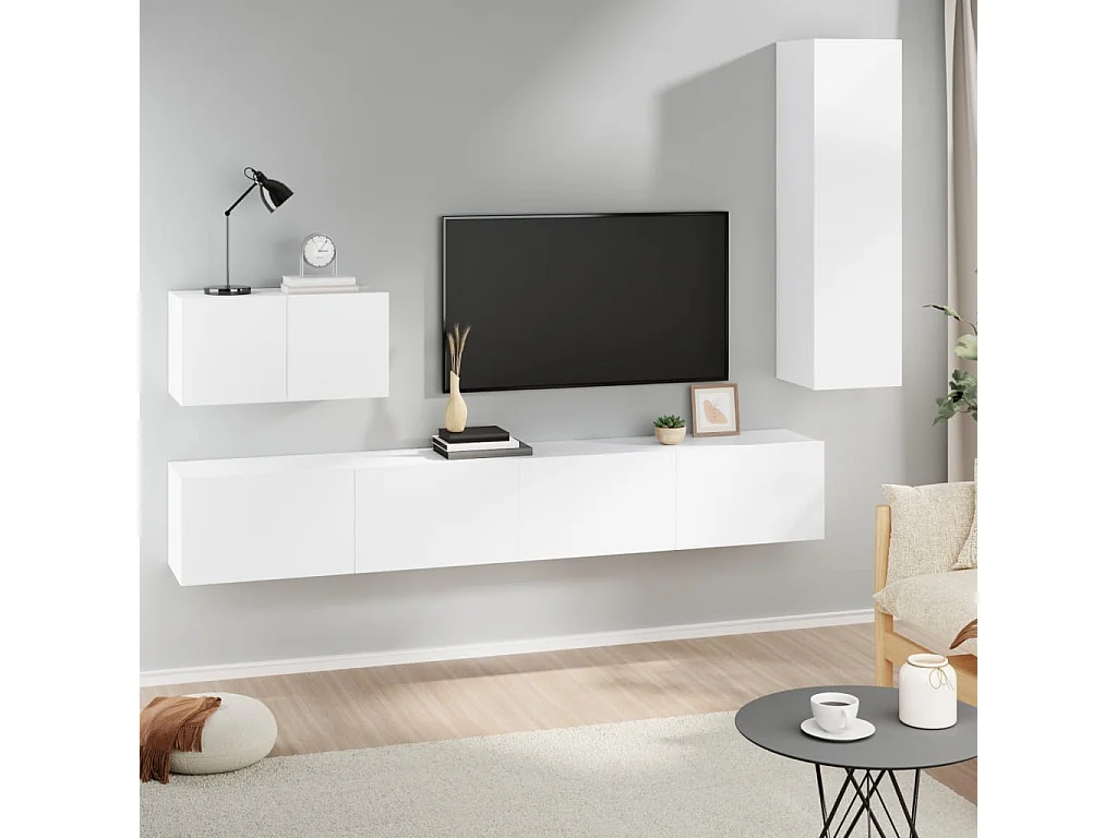 Elwin  Ensemble de meubles TV 4 pcs Blanc Bois d'ingénierie