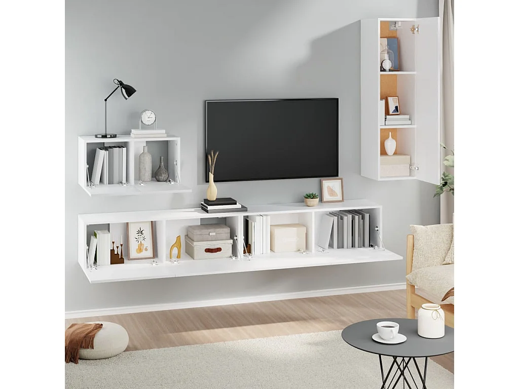Elwin  Ensemble de meubles TV 4 pcs Blanc Bois d'ingénierie