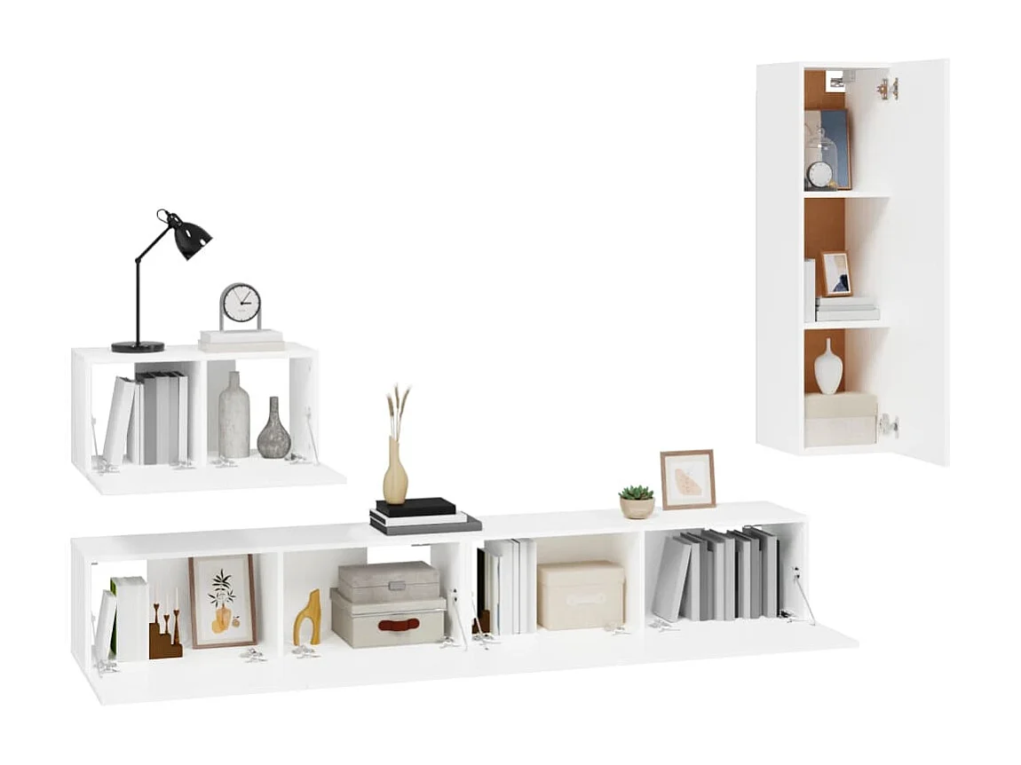 Elwin  Ensemble de meubles TV 4 pcs Blanc Bois d'ingénierie