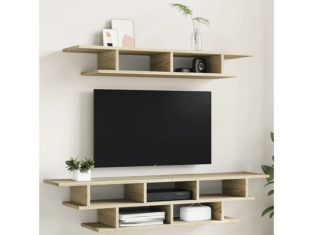 Durmus  Tv-wandmeubelset bewerkt hout sonoma eikenkleurig