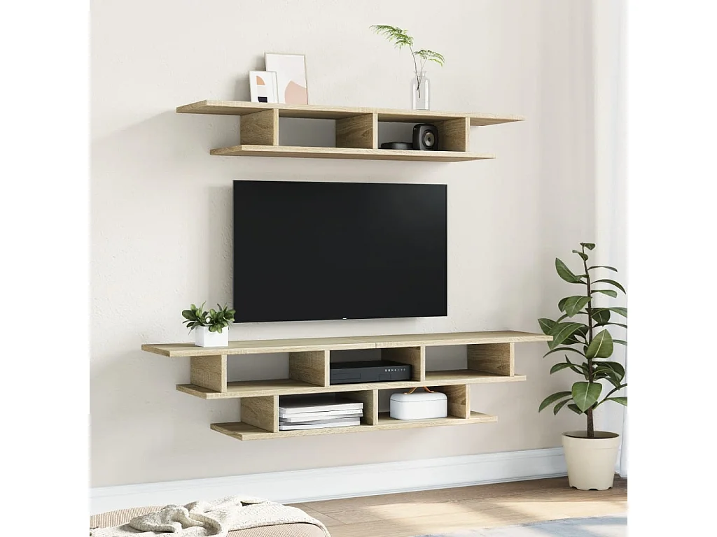 Durmus  Tv-wandmeubelset bewerkt hout sonoma eikenkleurig