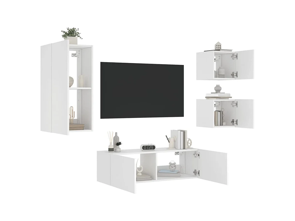 Osyra  Meuble TV muraux 4 pcs avec lumières LED blanc