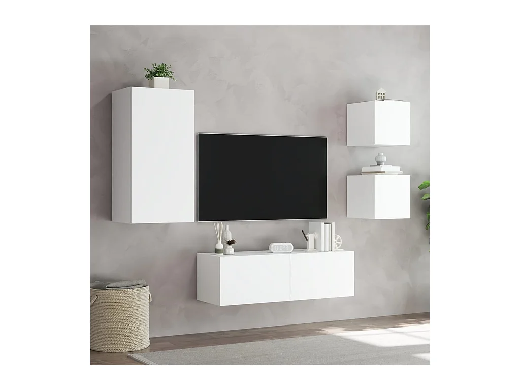 Osyra  Meuble TV muraux 4 pcs avec lumières LED blanc