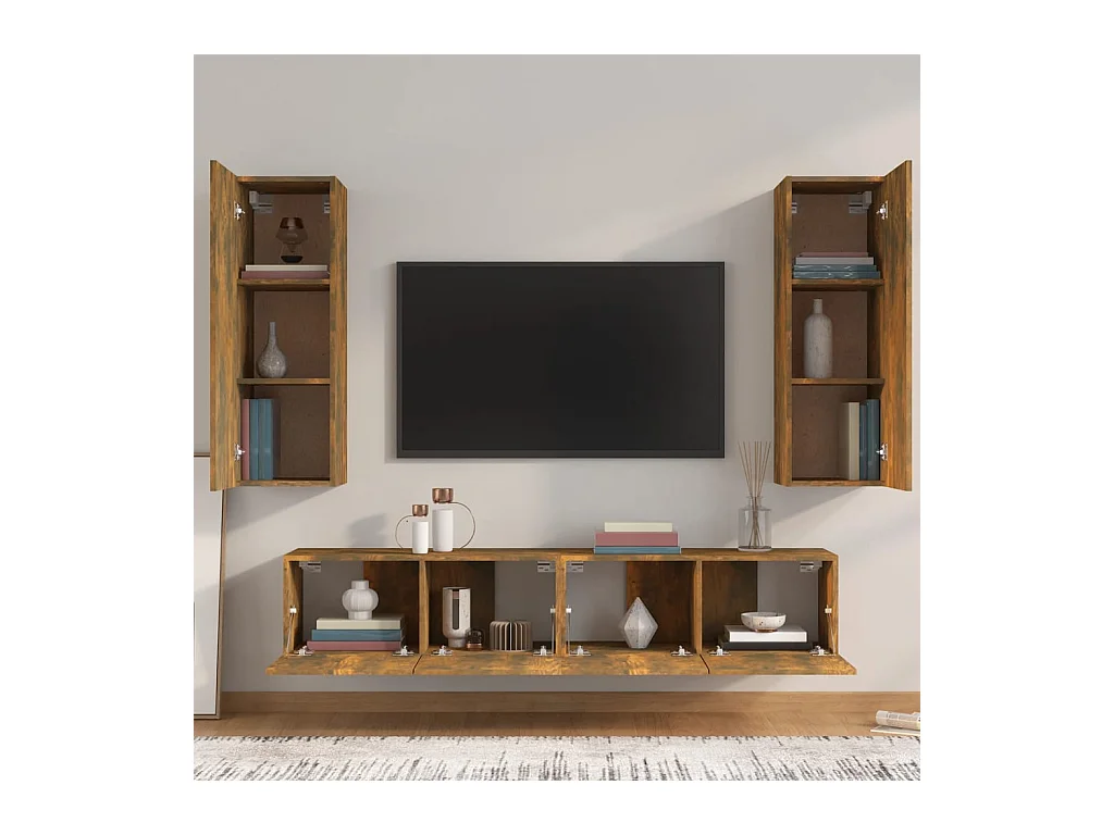 Cloverport  Ensemble de meubles TV 4 pcs Chêne fumé Bois d'ingénierie