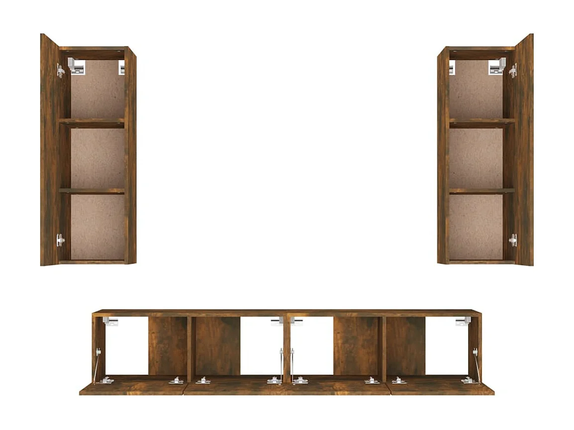 Cloverport  4-delige Tv-meubelset bewerkt hout gerookt eikenkleurig