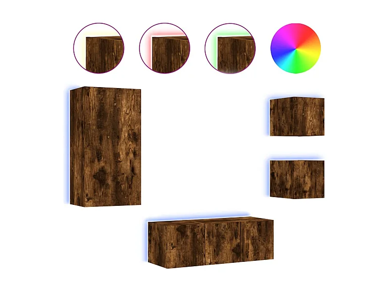 Sart-Saint-Laurent  5-delige tv-wandmeubelset met LED bewerkt hout gerookt eiken