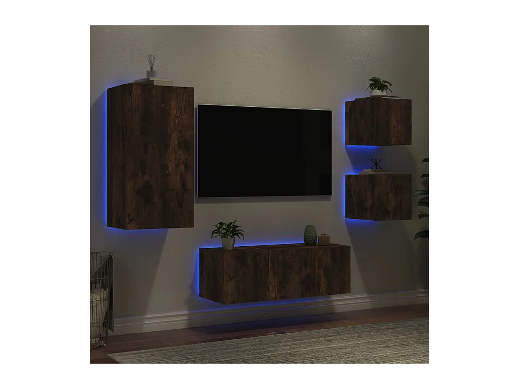 Sart-Saint-Laurent  Unités murales TV avec LED 5 pcs chêne fumé bois d'ingénierie