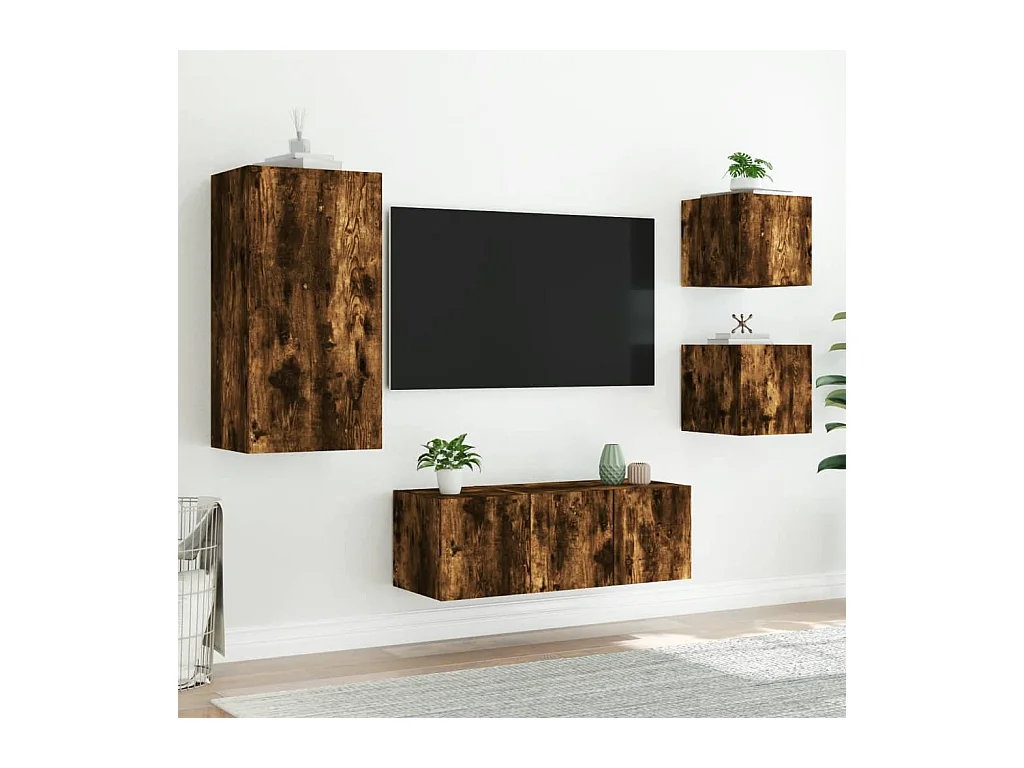Sart-Saint-Laurent  Unités murales TV avec LED 5 pcs chêne fumé bois d'ingénierie