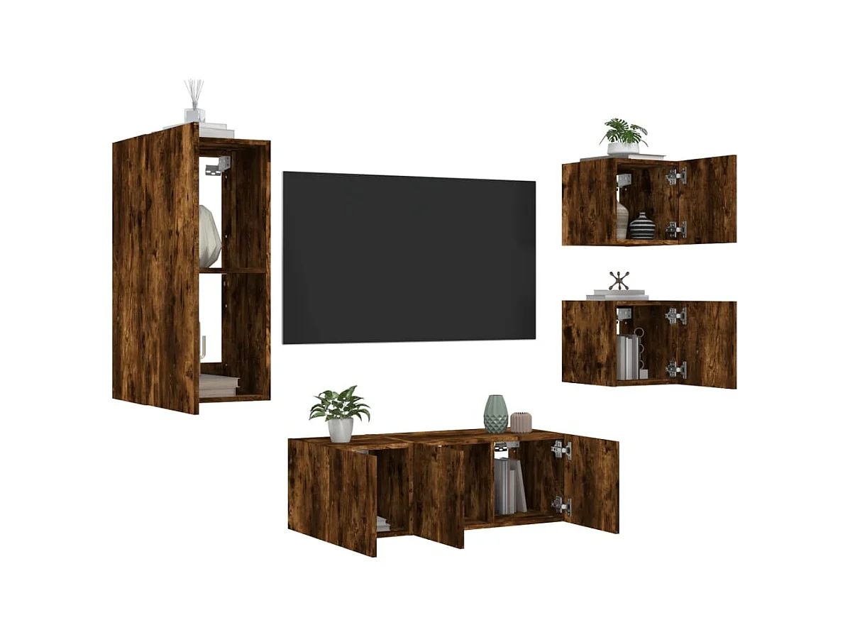 Sart-Saint-Laurent  Unités murales TV avec LED 5 pcs chêne fumé bois d'ingénierie