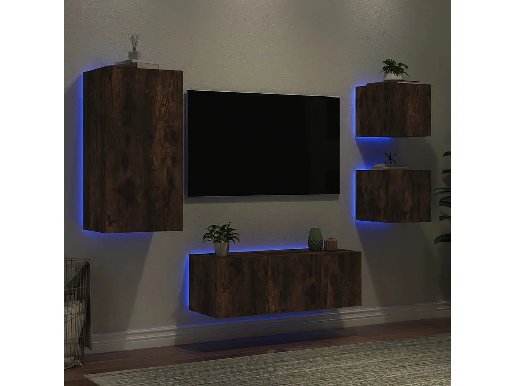 Sart-Saint-Laurent  Unités murales TV avec LED 5 pcs chêne fumé bois d'ingénierie