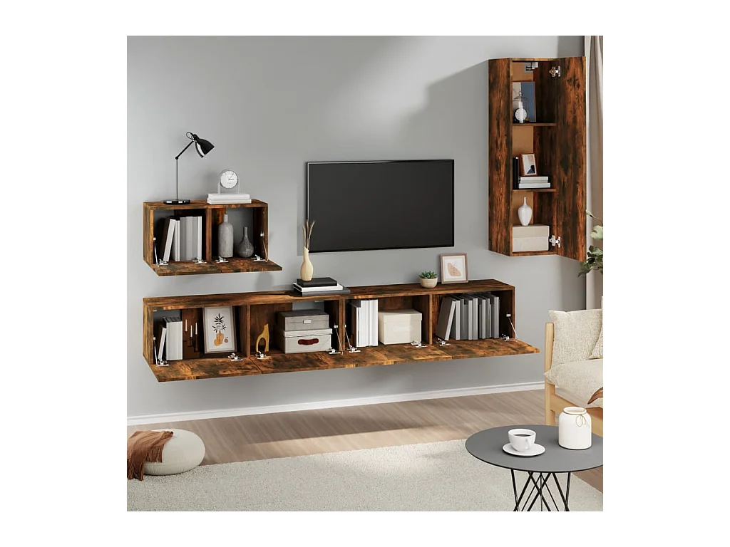 Elwin  Ensemble de meubles TV 4 pcs Chêne fumé Bois d'ingénierie