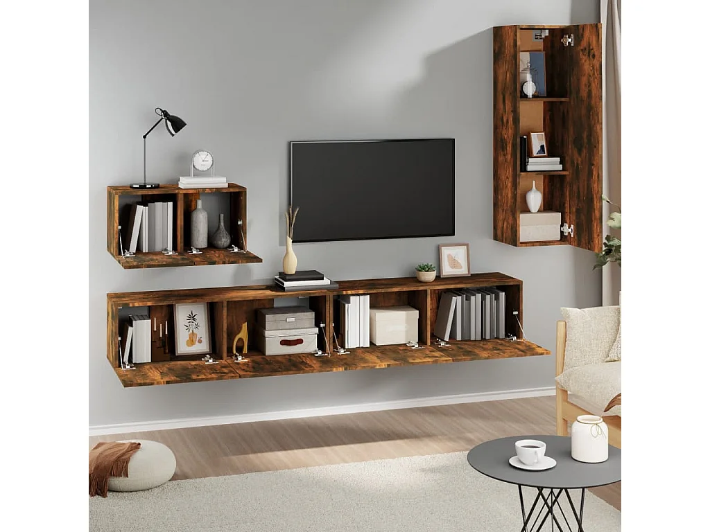 Elwin  Set de muebles de TV 4 pzas madera contrachapada roble ahumado