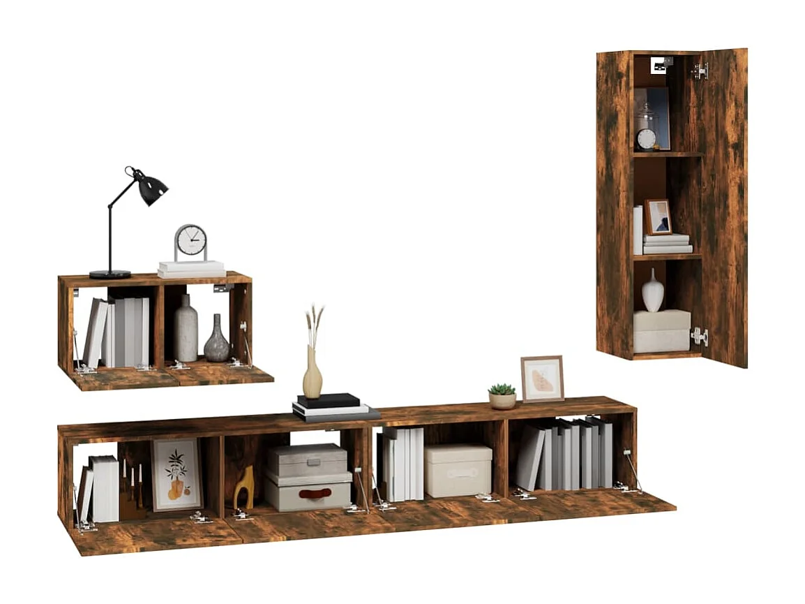 Elwin  Set de muebles de TV 4 pzas madera contrachapada roble ahumado