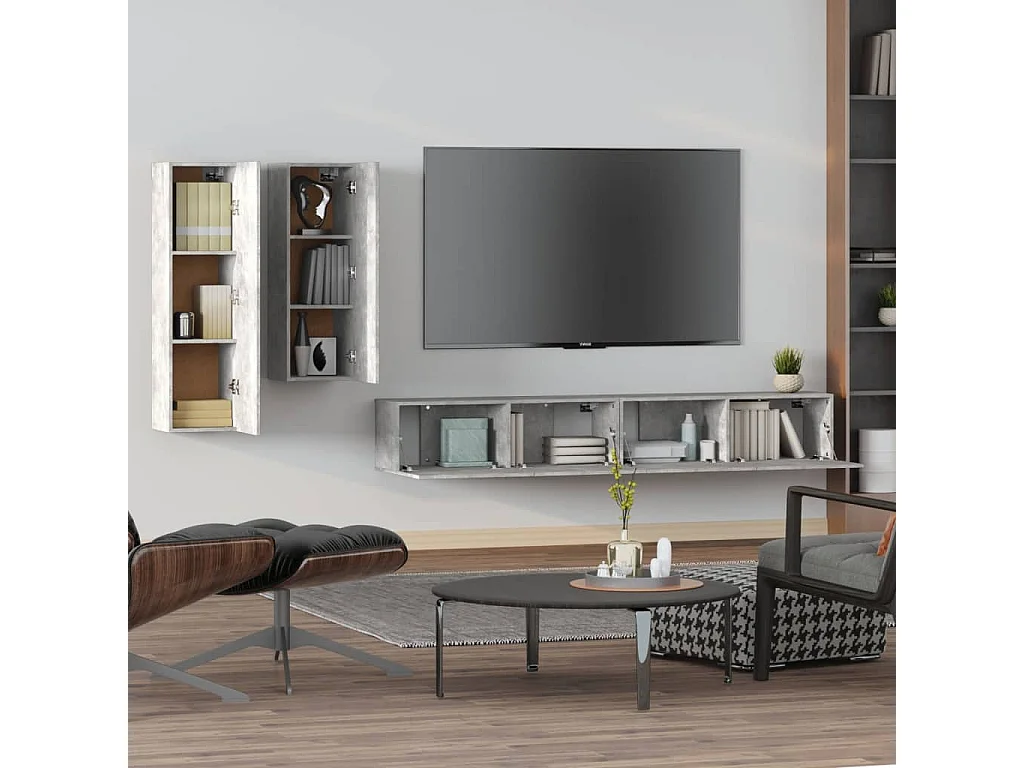 Mylan  Set de muebles de TV 4 pzas madera contrachapada gris hormigón