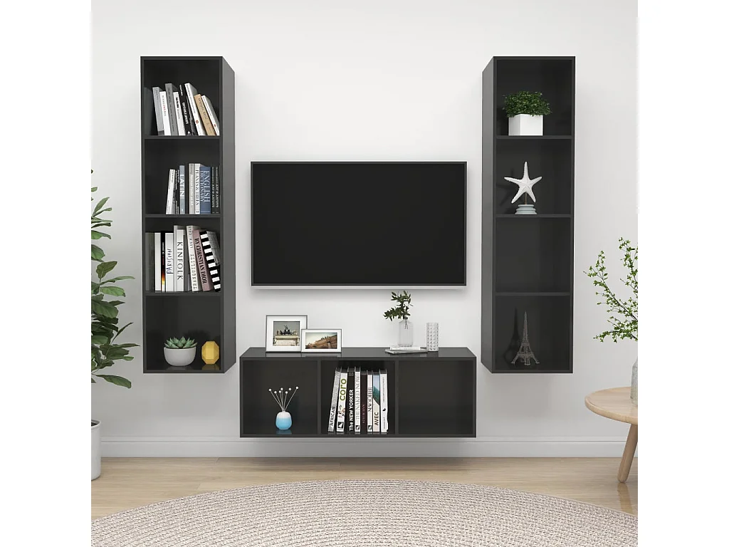 Rochefort  Ensemble de meubles TV 3 pcs Gris brillant Bois d'ingénierie