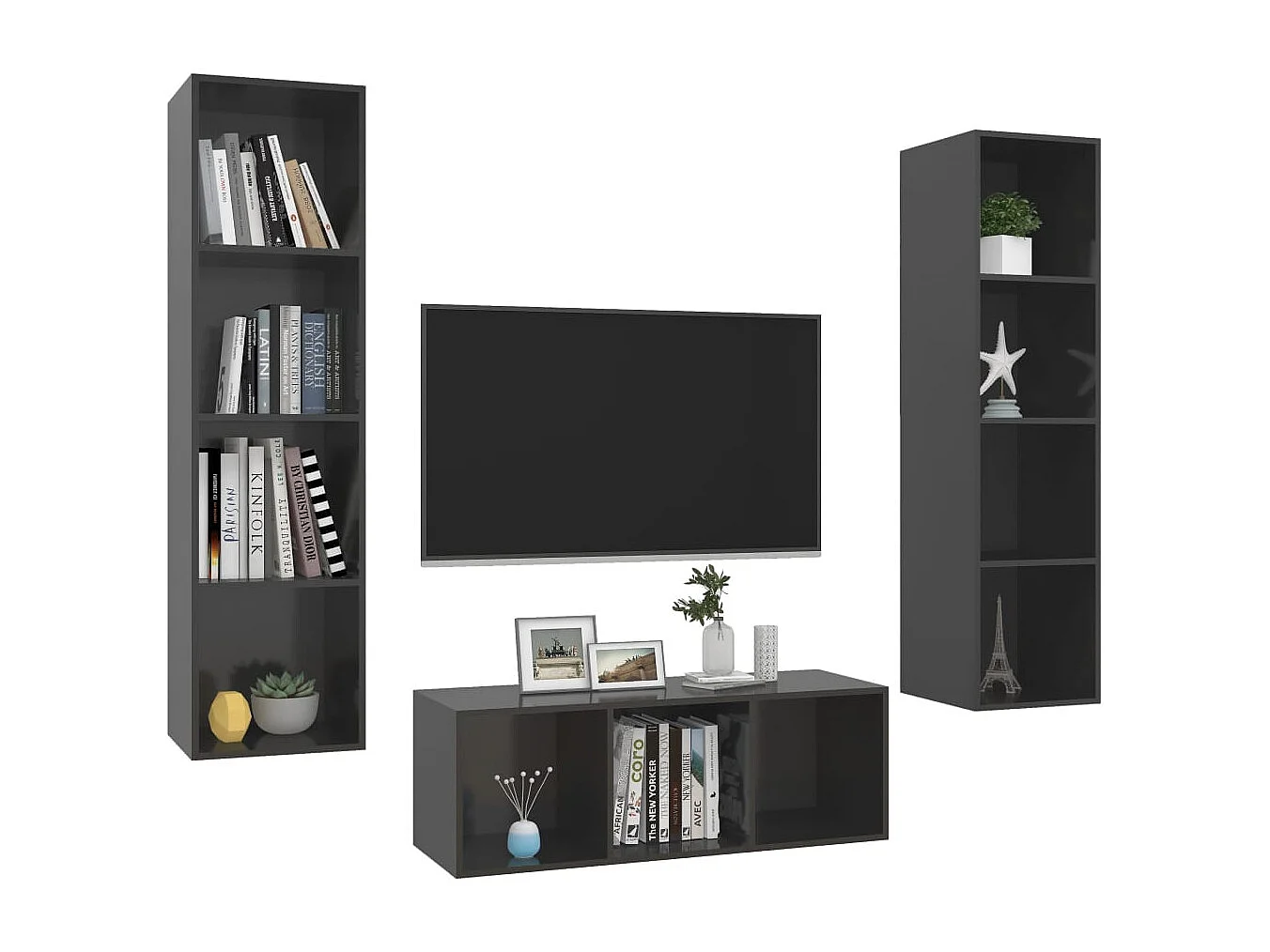 Rochefort  Ensemble de meubles TV 3 pcs Gris brillant Bois d'ingénierie