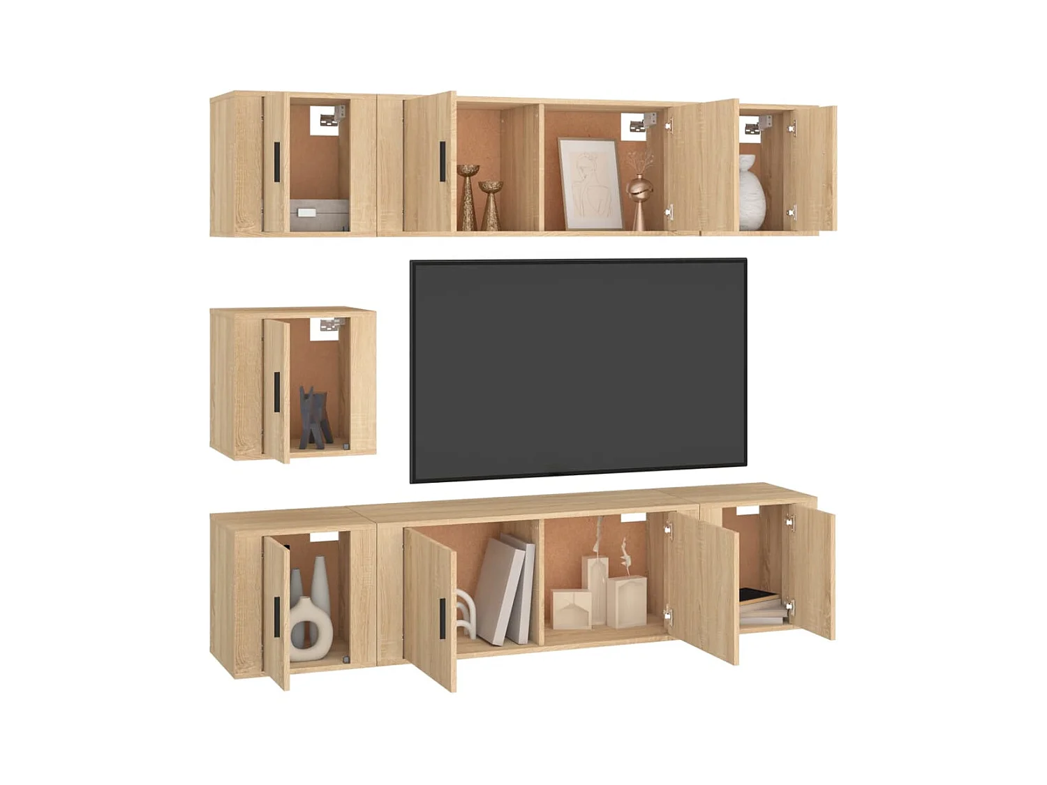 Xarim  Ensemble de meubles TV 7 pcs Chêne sonoma Bois d'ingénierie