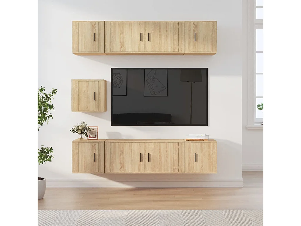 Xarim  Set de muebles para TV 7 pzas madera contrachapada roble Sonoma