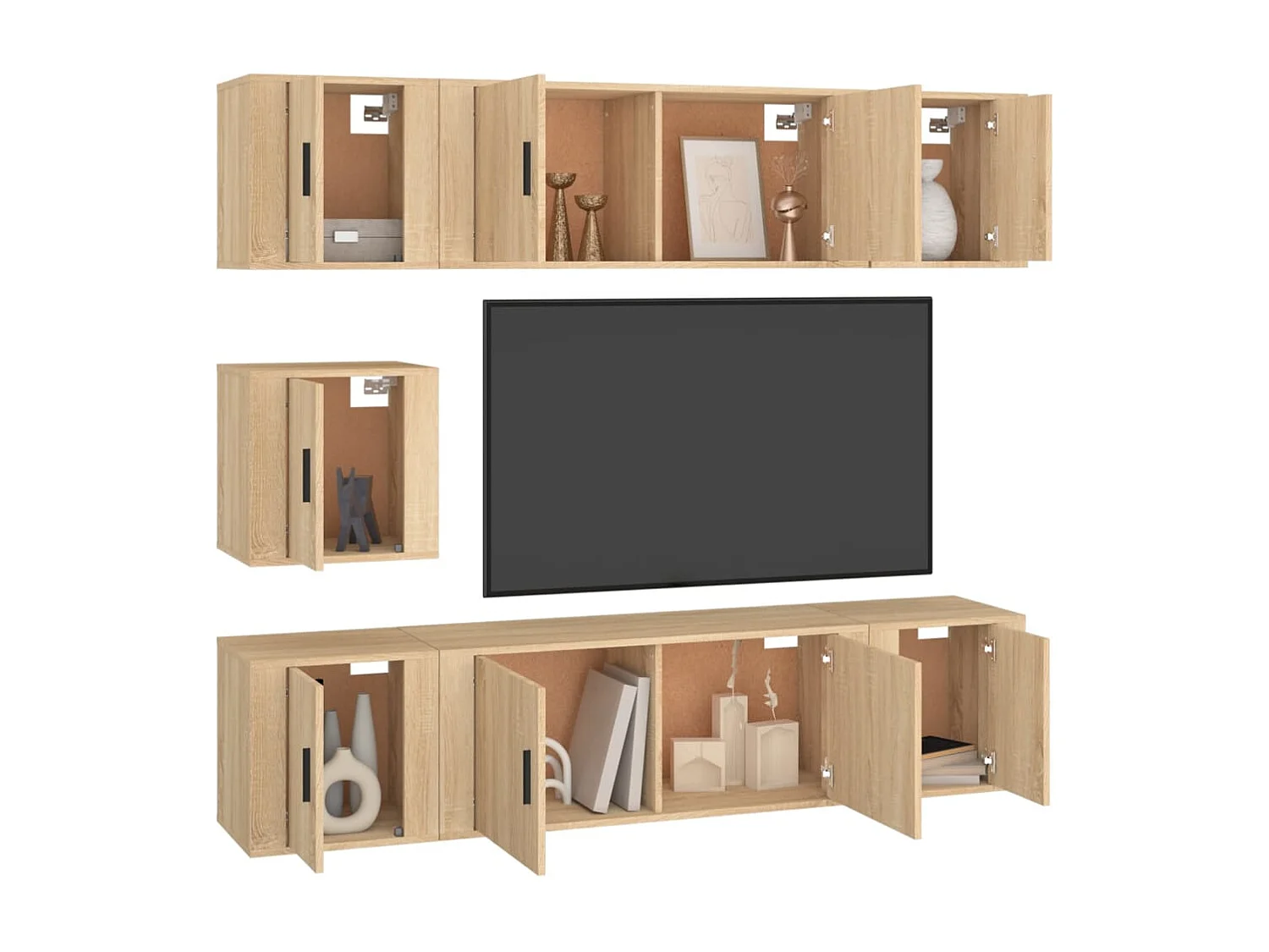 Xarim  Set de muebles para TV 7 pzas madera contrachapada roble Sonoma