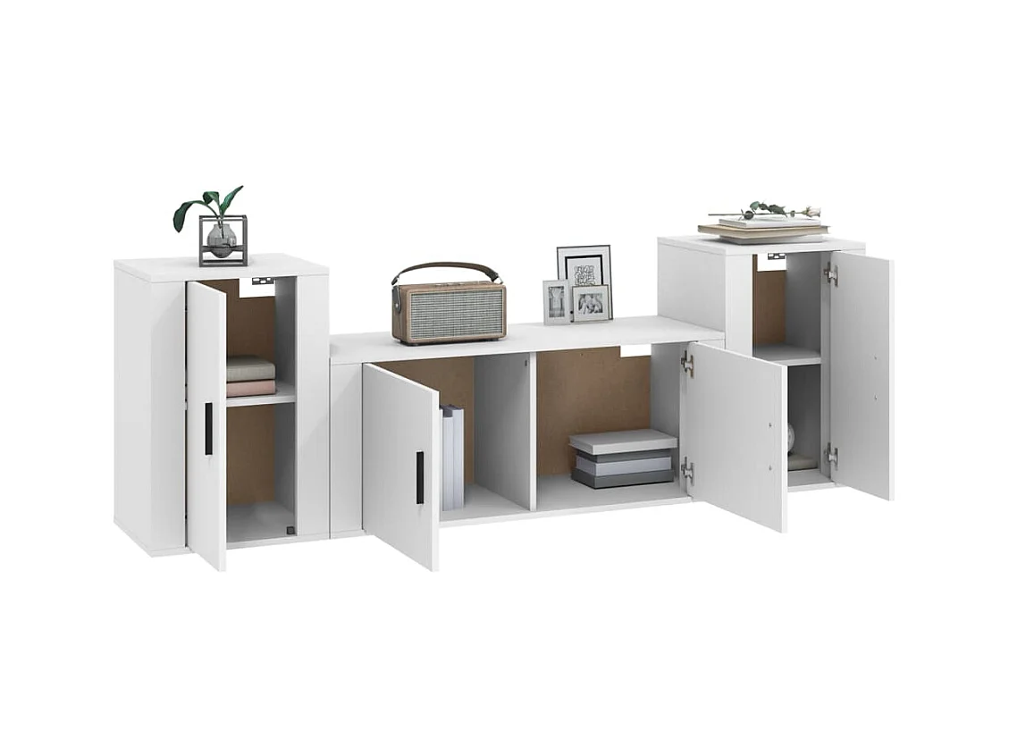 Leo  Ensemble de meubles TV 3 pcs Blanc Bois d'ingénierie