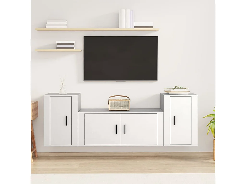 Leo  Ensemble de meubles TV 3 pcs Blanc Bois d'ingénierie