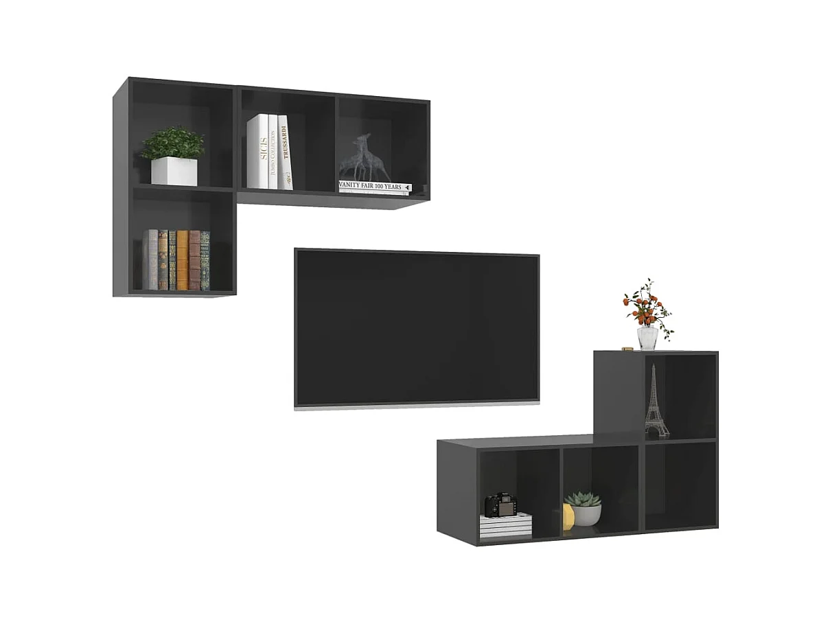Grimjar  Meubles TV muraux 4 pcs Gris brillant Bois d'ingénierie