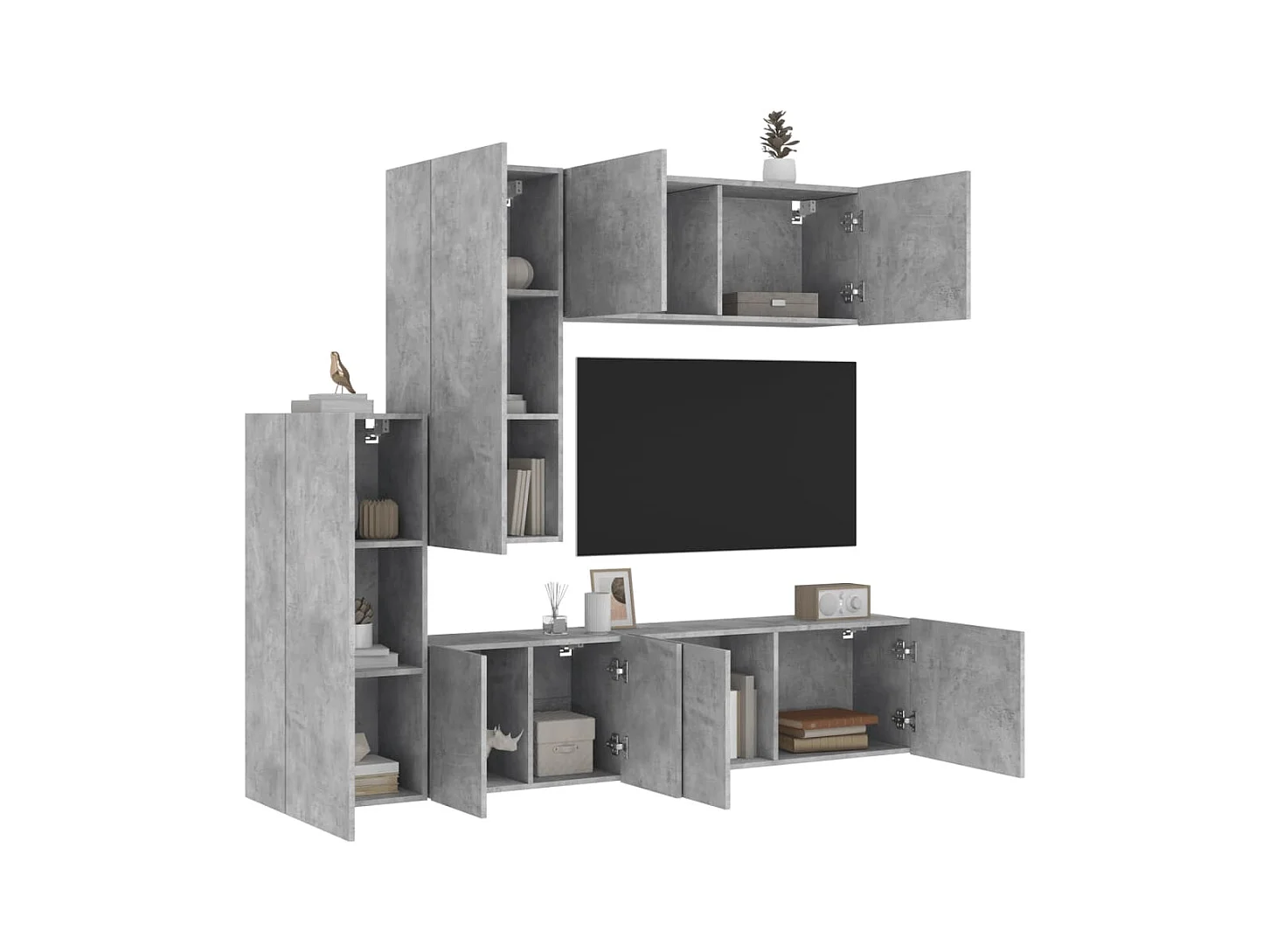 Tjalva  Unités murales TV 5 pcs gris béton bois d'ingénierie