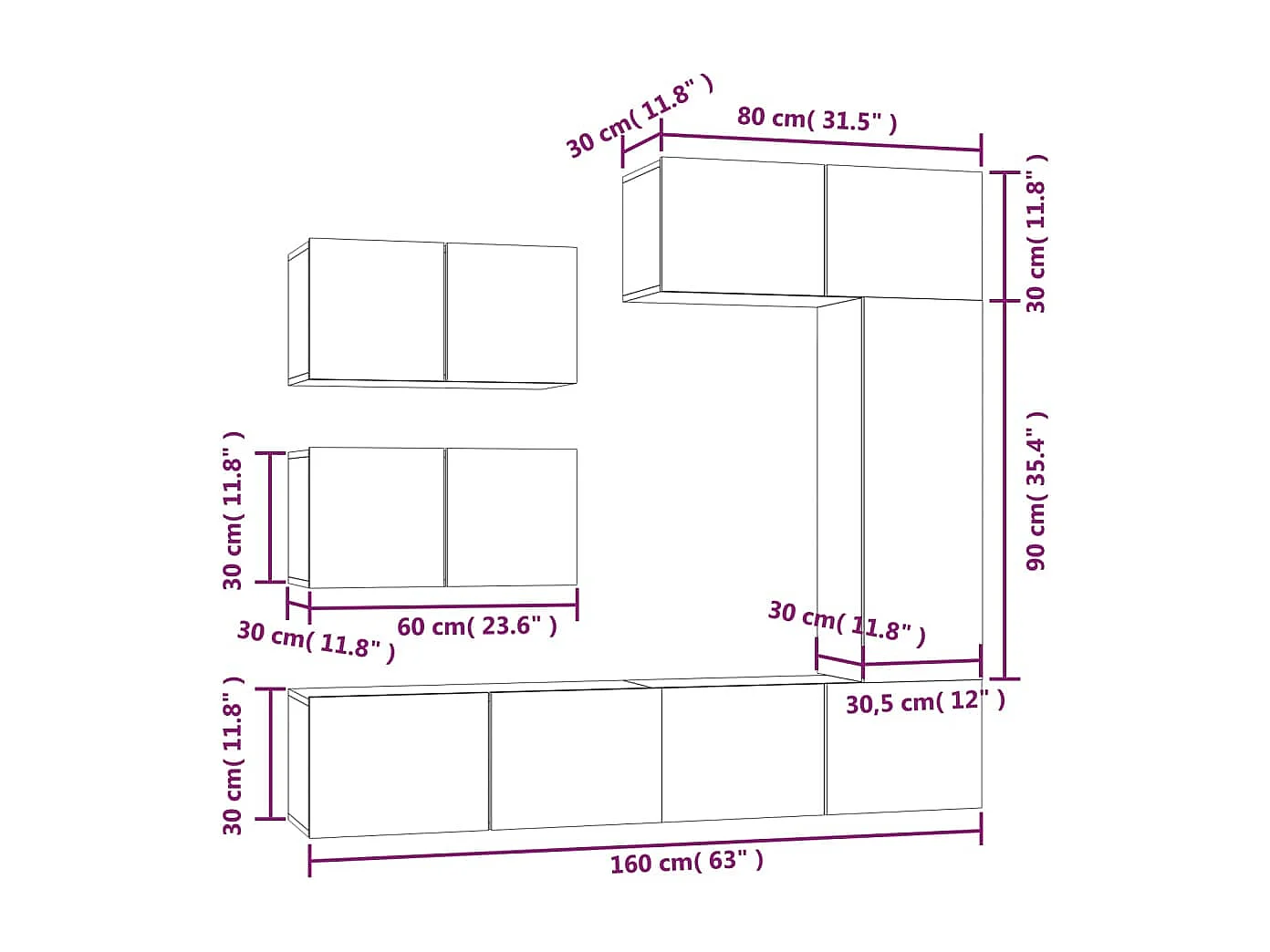 Garden Furniture -  6-delige Tv-meubelset bewerkt hout betongrijs
