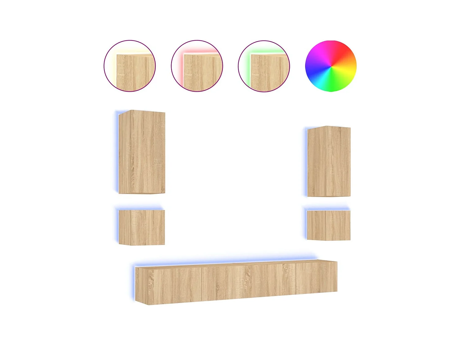 Chaja  Meuble TV muraux 6 pcs avec lumières LED chêne sonoma